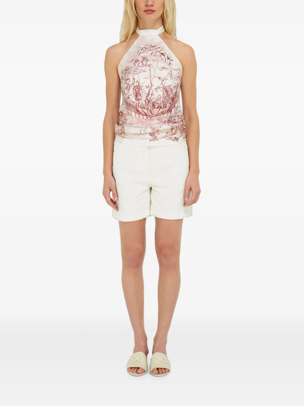 Ferragamo Foulard top met Voyage-print Wit