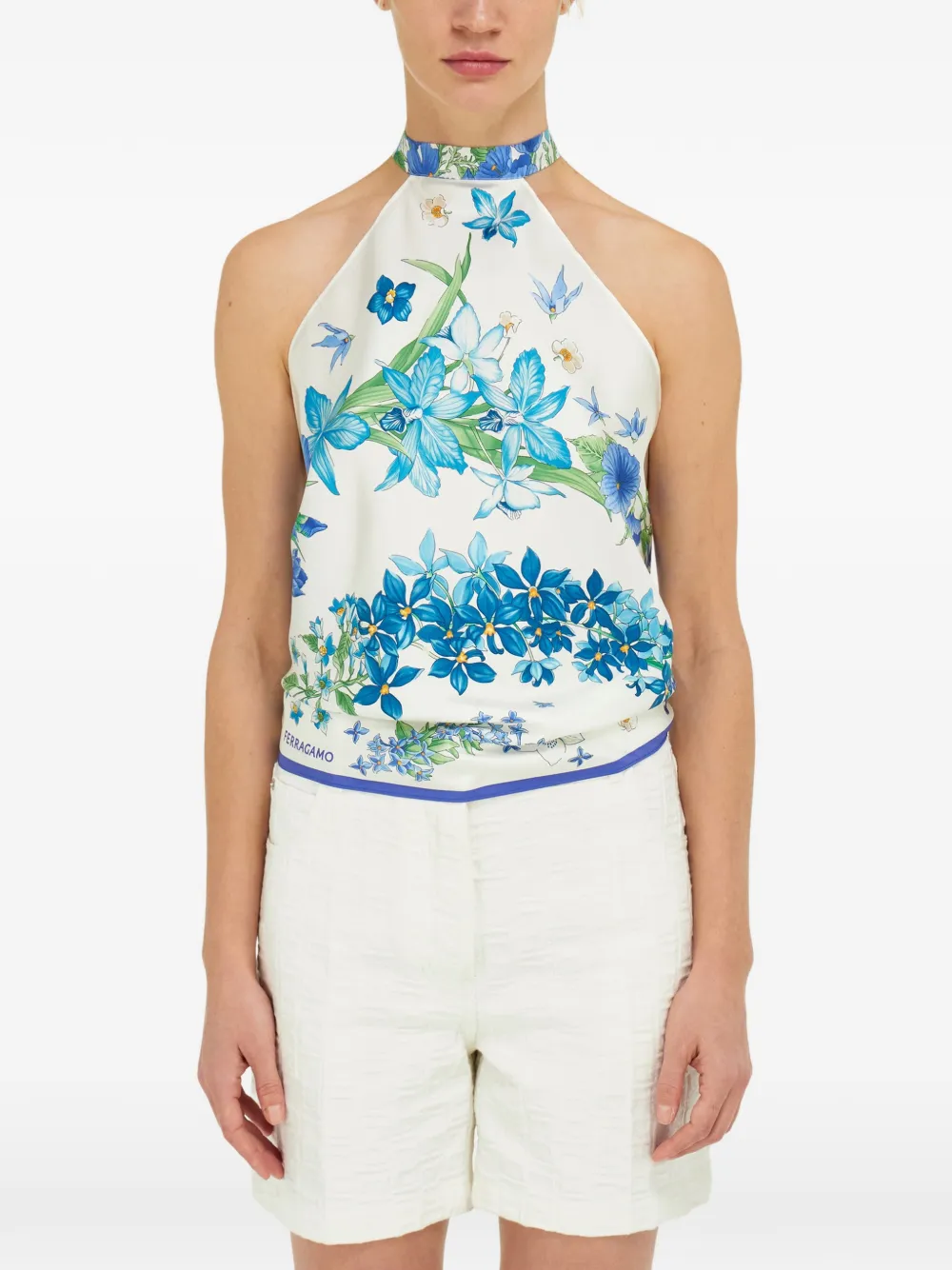 Ferragamo Foulard top met lente-print Wit
