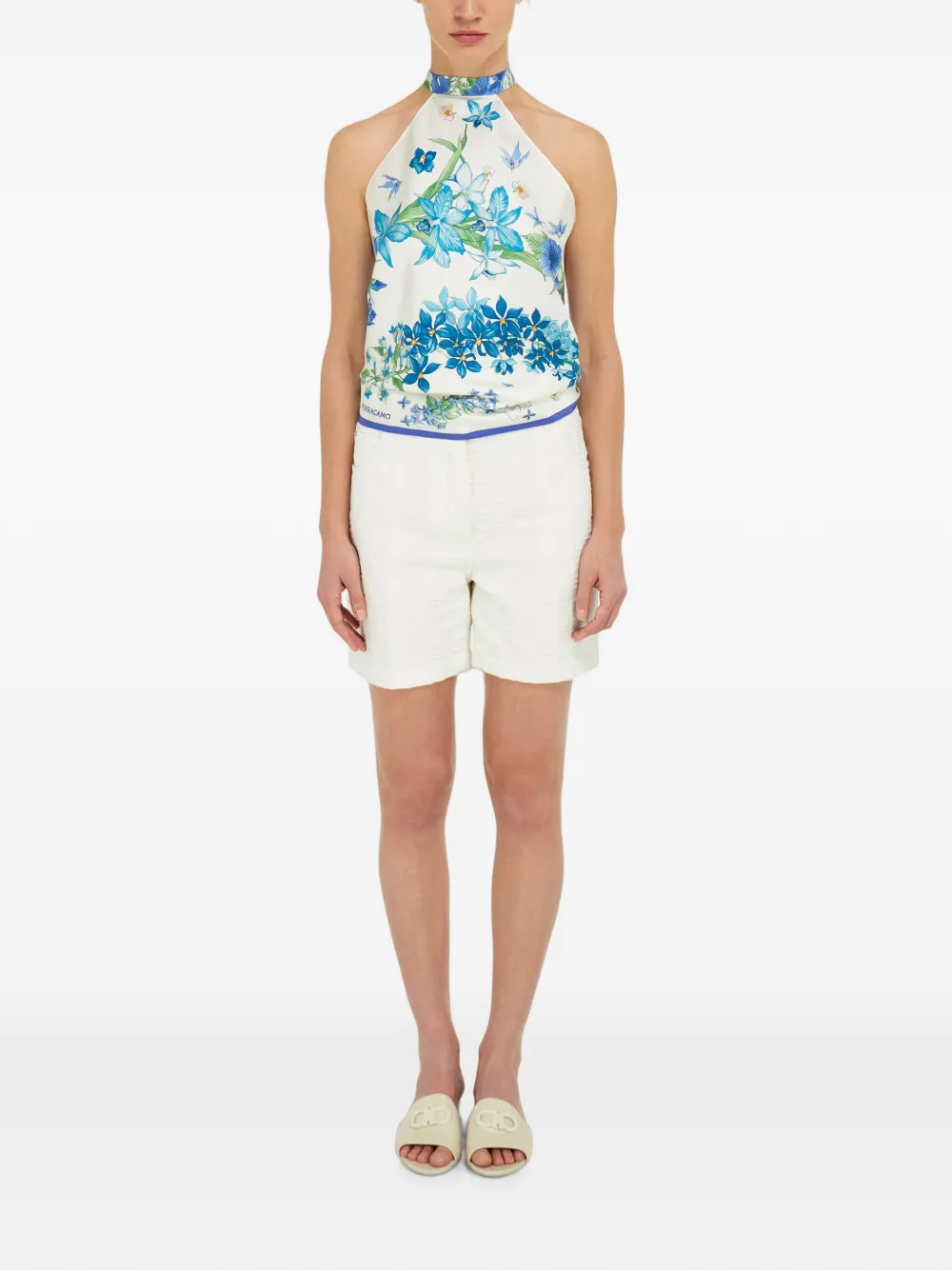 Ferragamo Foulard top met lente-print Wit