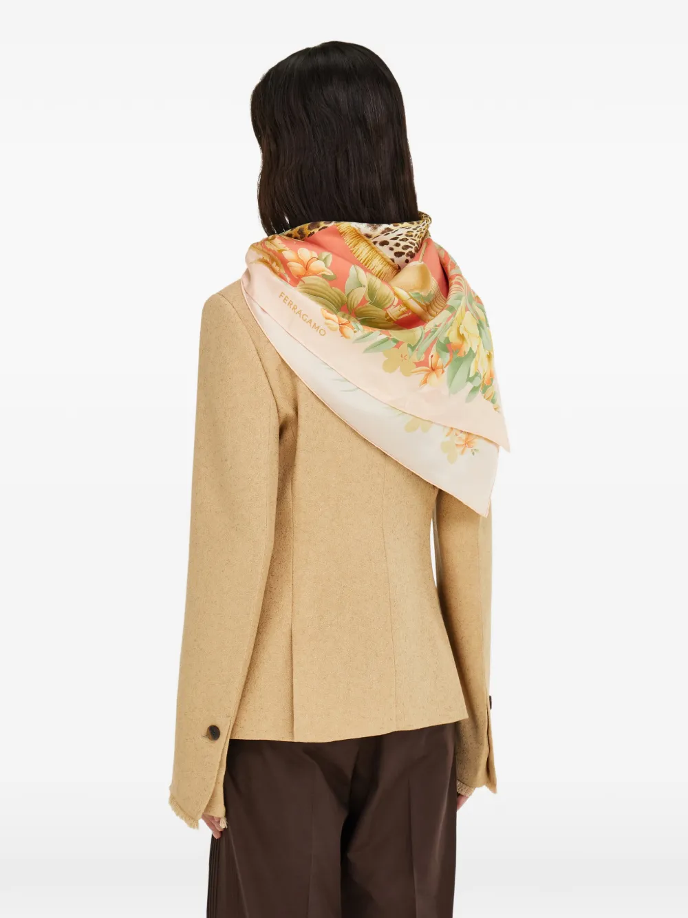 Ferragamo Jungle-print Silk Foulard in Orange, view 3