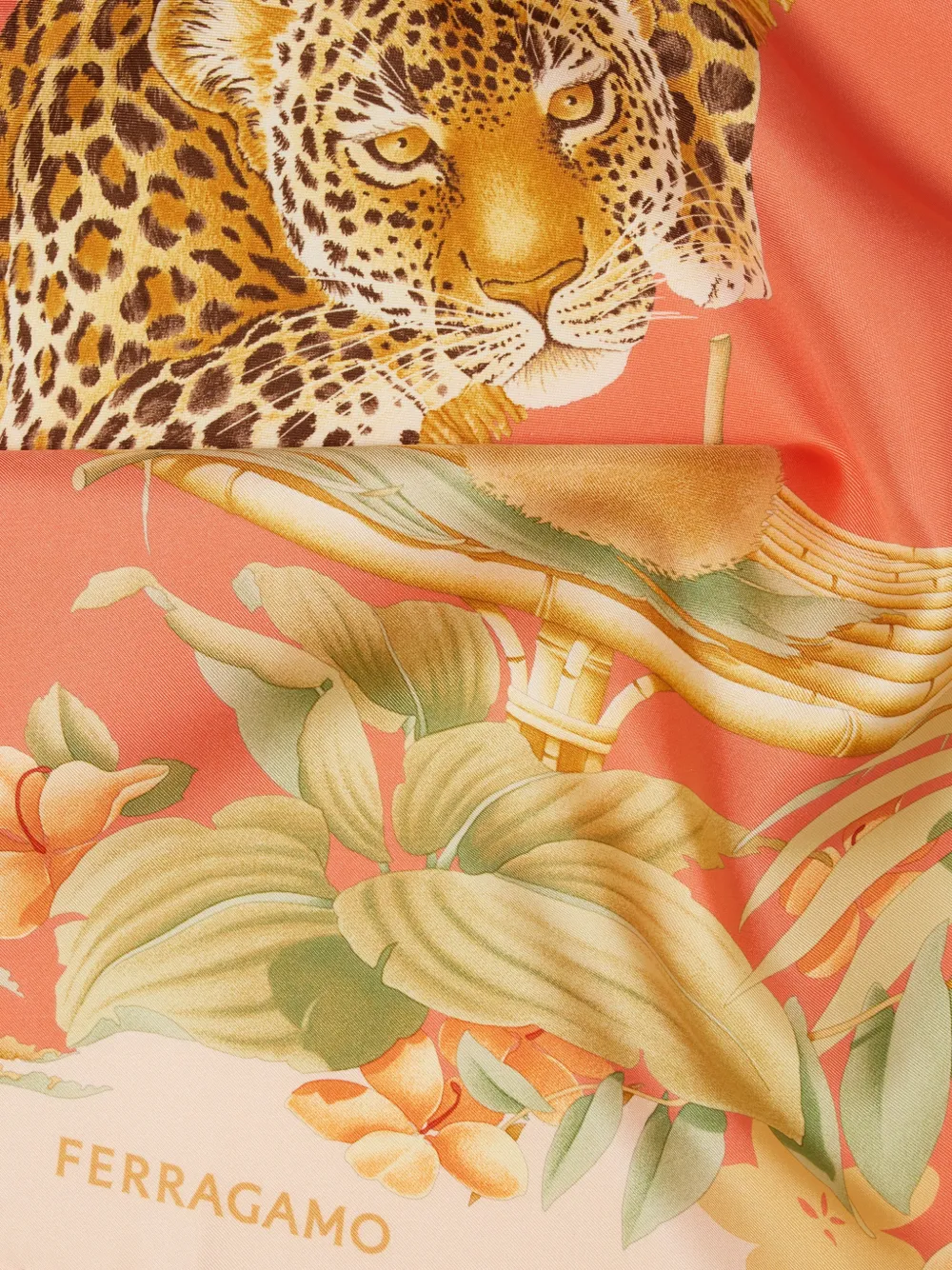 Ferragamo Jungle-print Silk Foulard in Orange, view 2