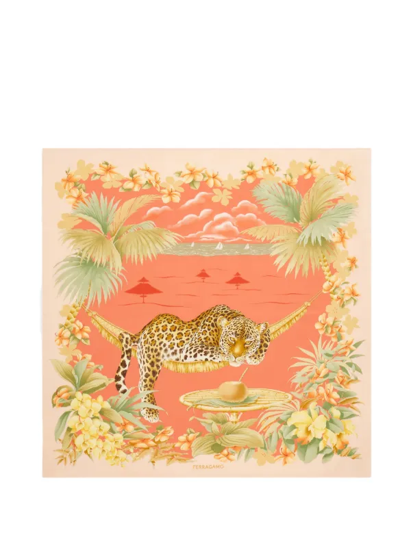 Ferragamo Jungle-print Silk Foulard in Orange