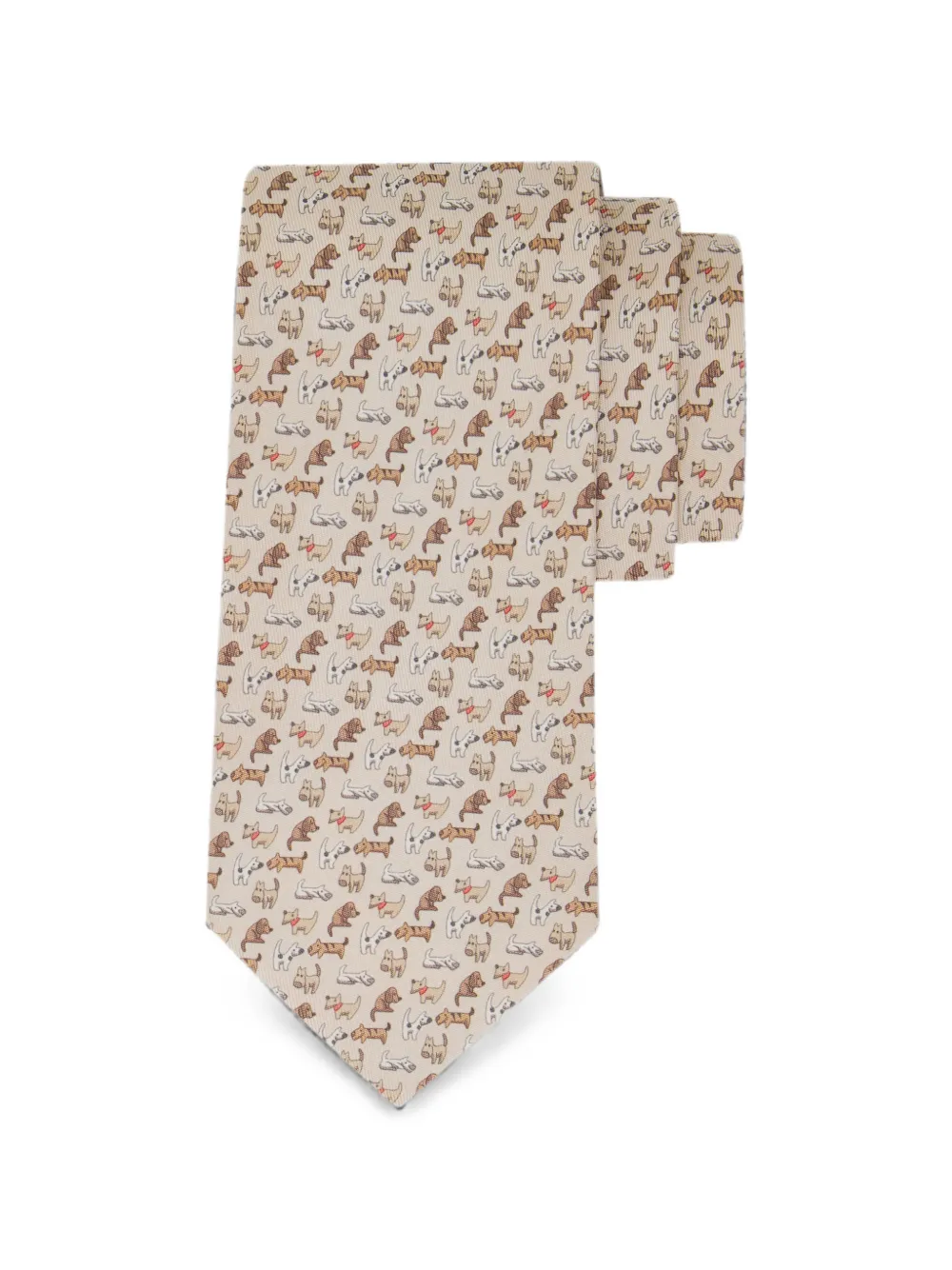 Ferragamo Zijden stropdas met hondenprint Beige