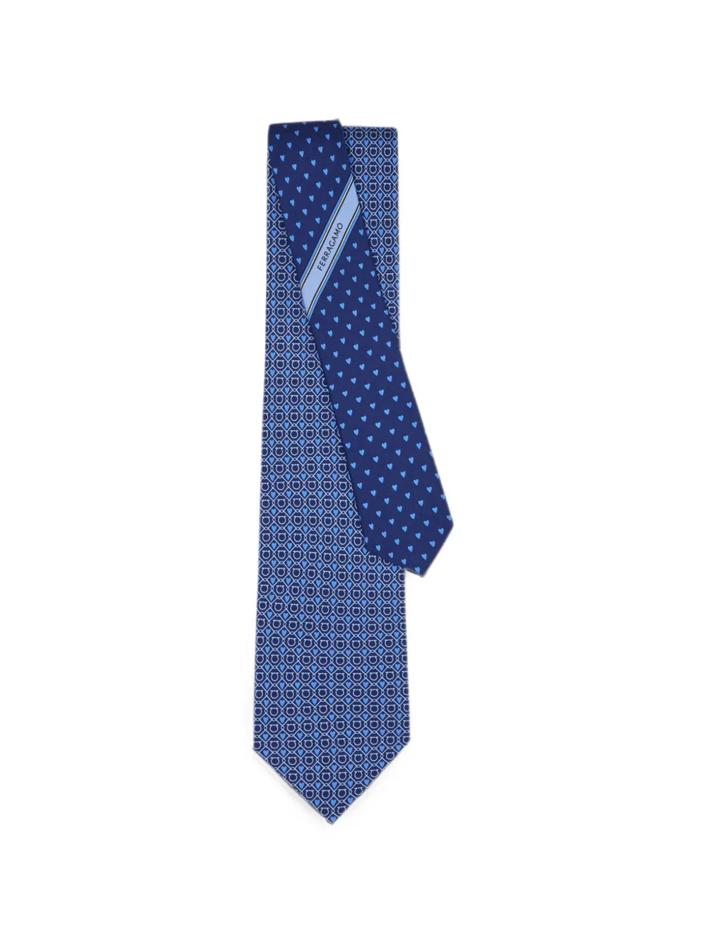 Ferragamo Corona Gancini stropdas met hartprint Blauw