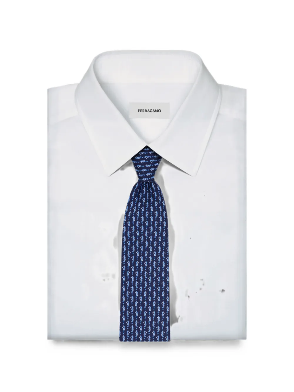 Ferragamo Zijden stropdas met zeepaardprint Blauw