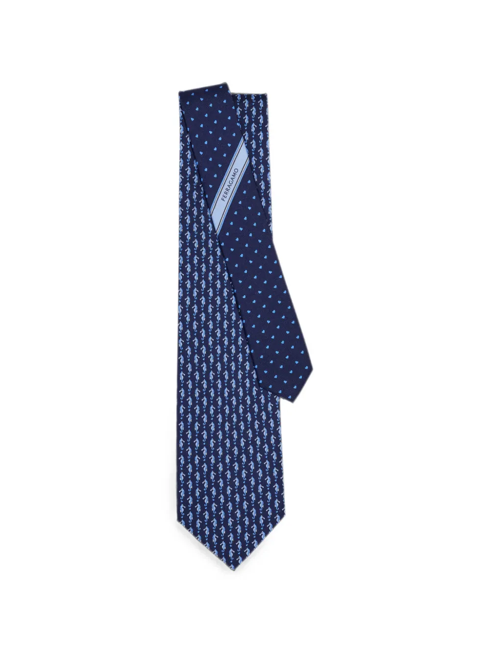 Ferragamo Zijden stropdas met zeepaardprint Blauw