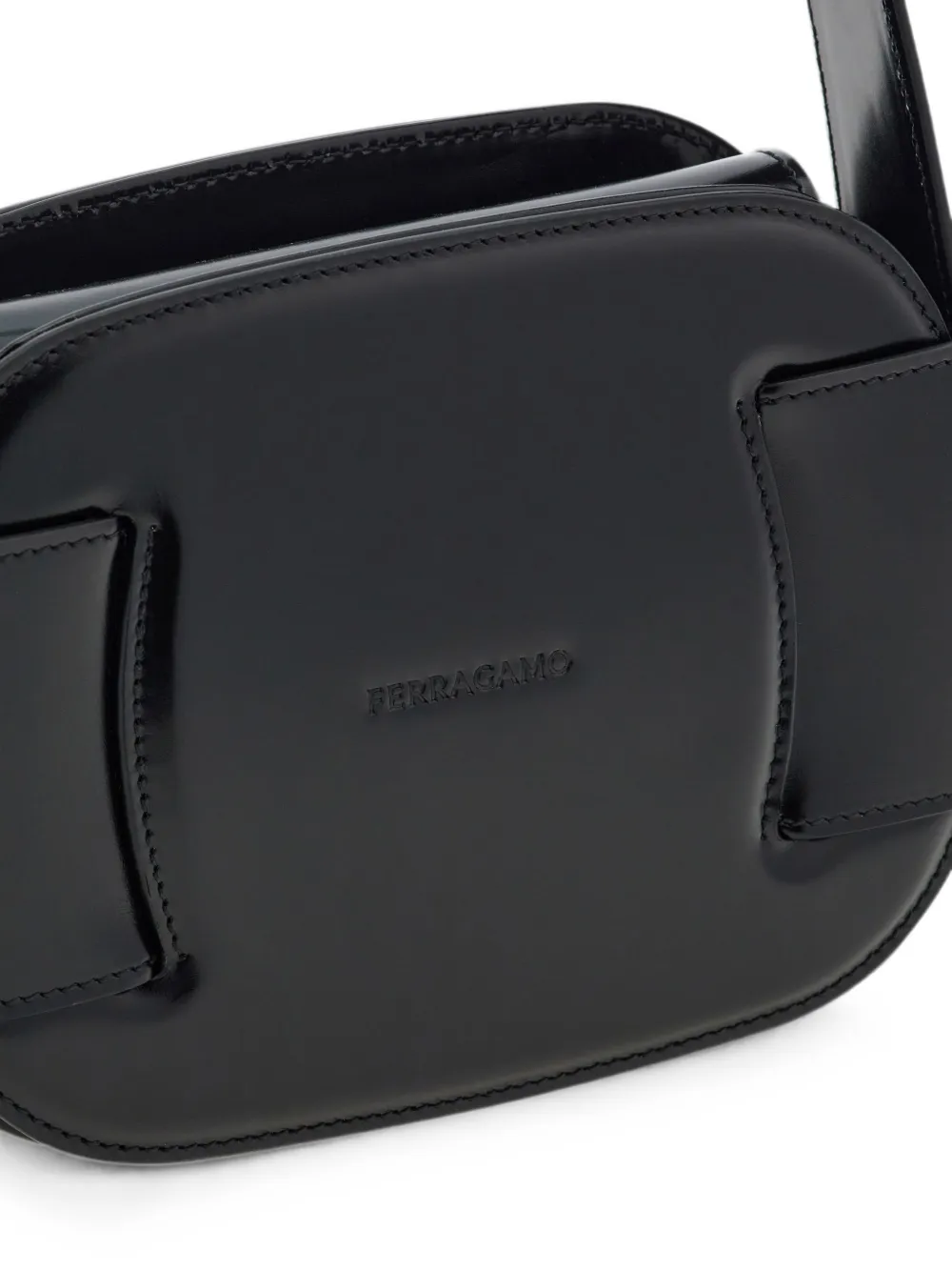 Ferragamo Mini-tas met contrasterend stiksel en logo-reliëf Zwart