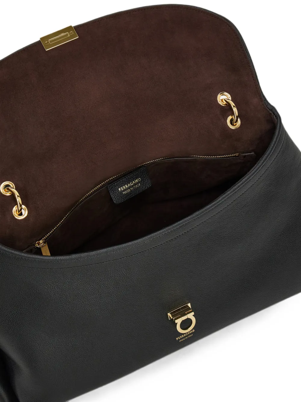 Ferragamo Grote leren schoudertas met Gancini-gesp Zwart