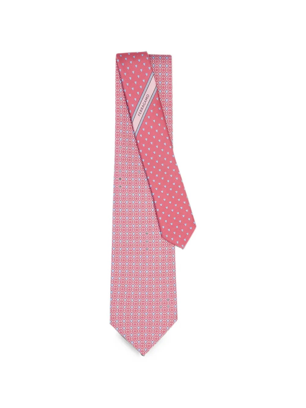Ferragamo Gancini and Hearts print silk tie - Rosa