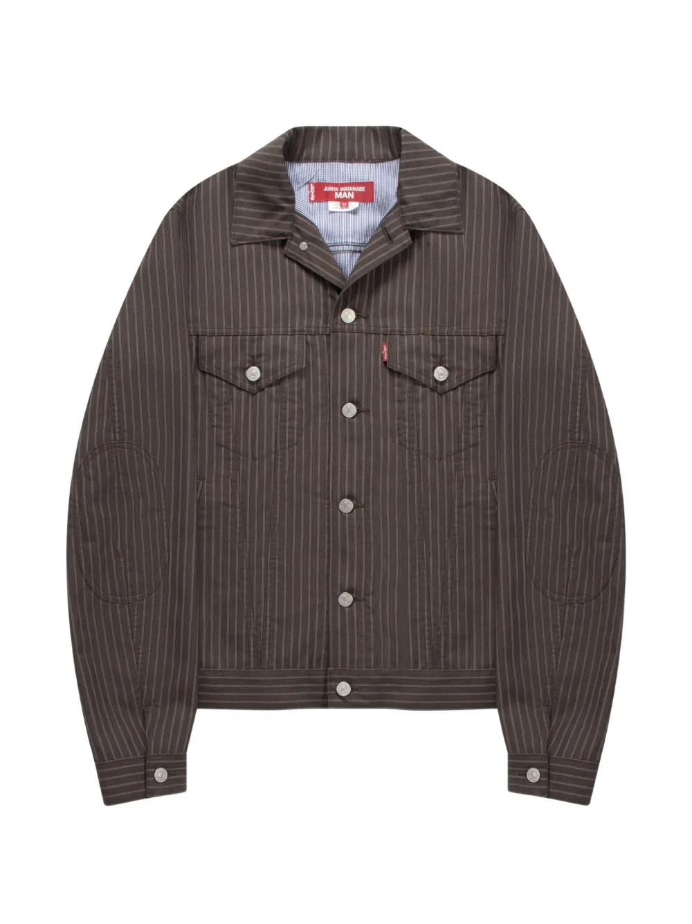 Junya Watanabe MAN pinstripe elbow-patch jacket - Marrone