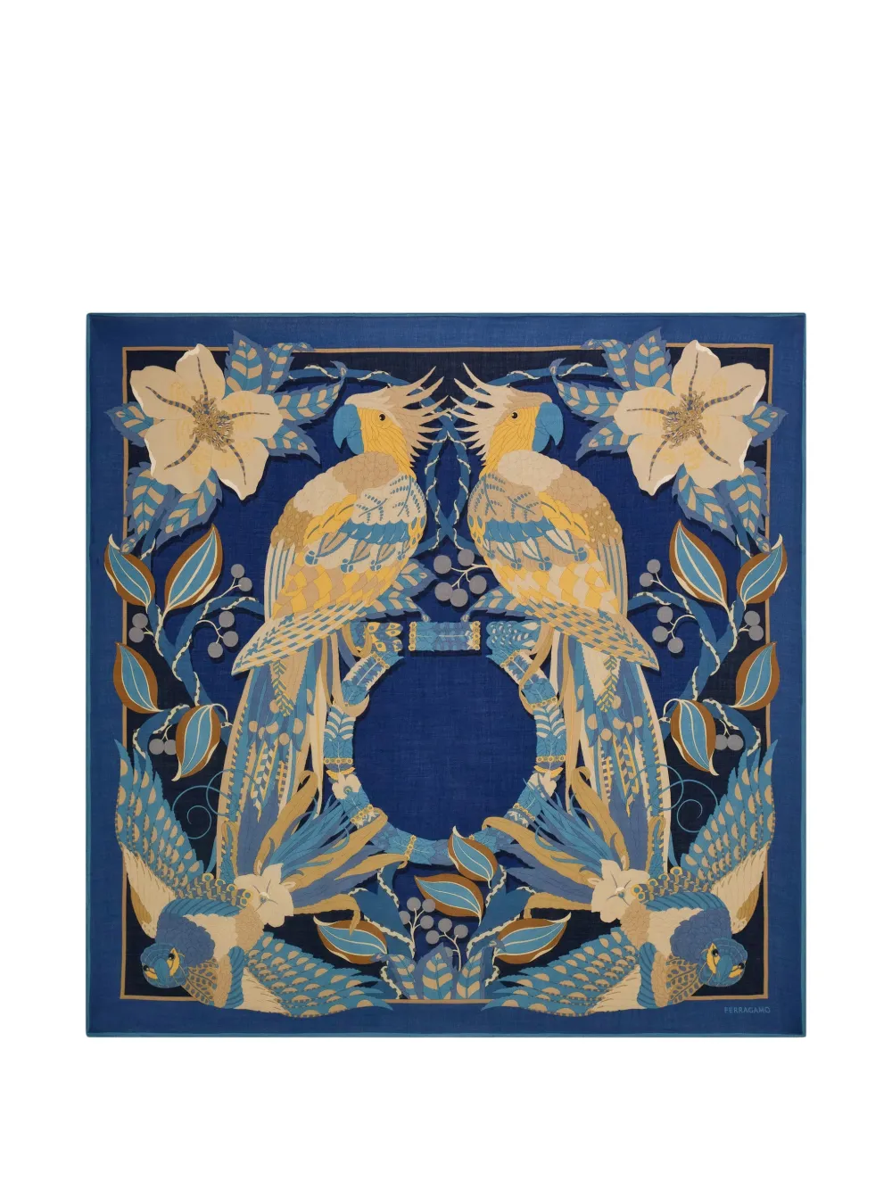 Ferragamo Parrots print cashmere shawl - Blue