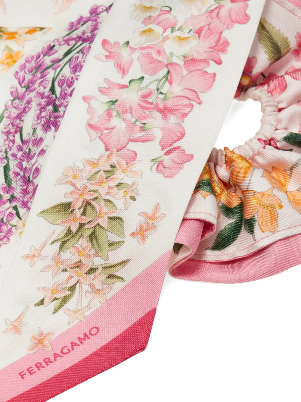 Ferragamo Zijden scrunchie met mini bandeau en print Roze