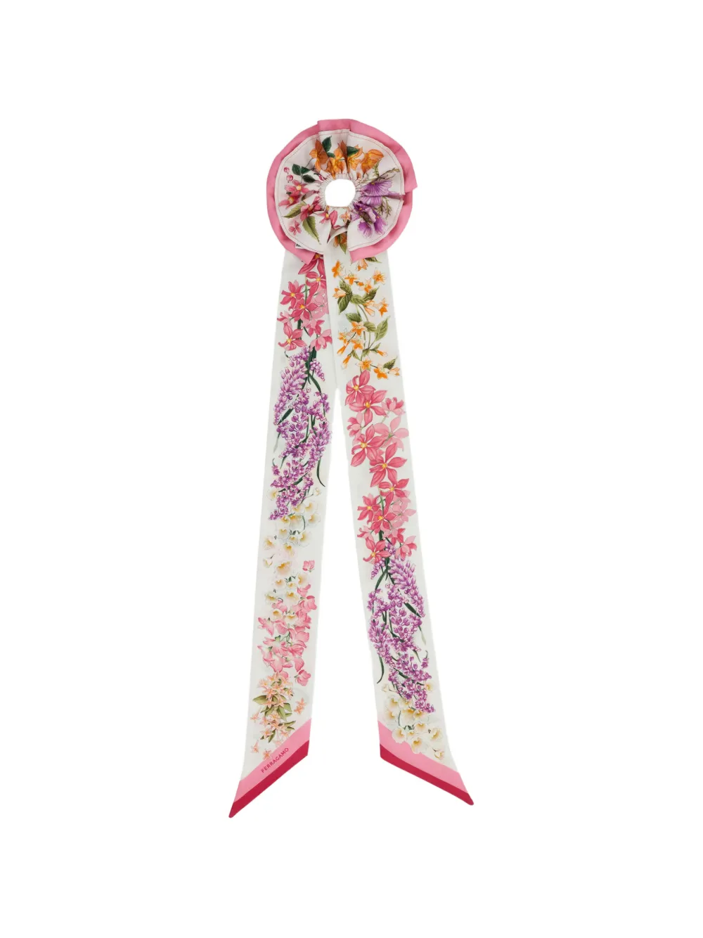 Ferragamo Spring print silk scrunchie with mini bandeau - Rosa