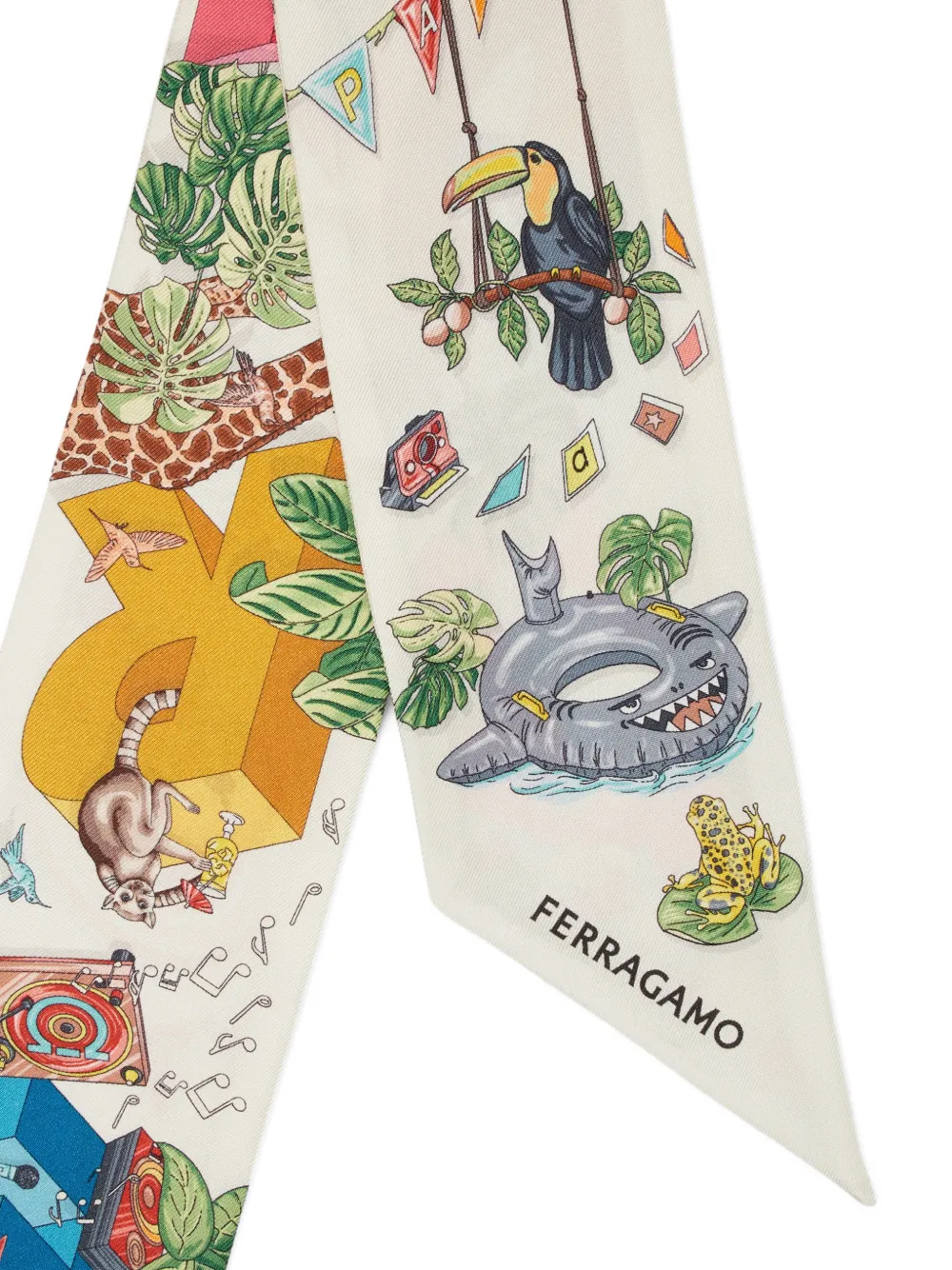 Ferragamo Jungle Party bandeau sjaal met grafische print Beige