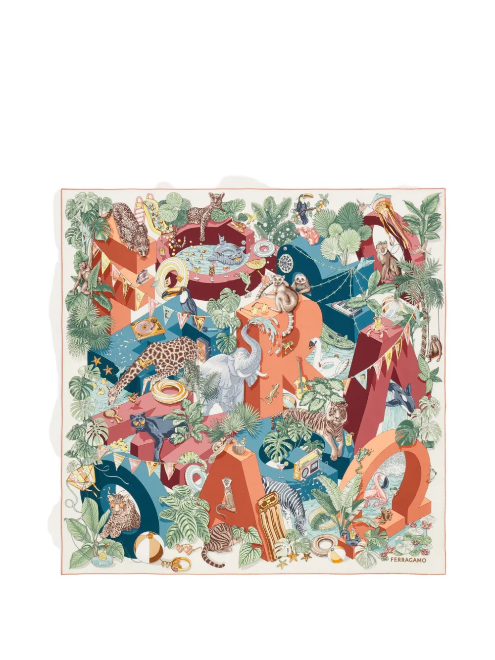 Ferragamo Jungle Party-print silk scarf - Toni neutri