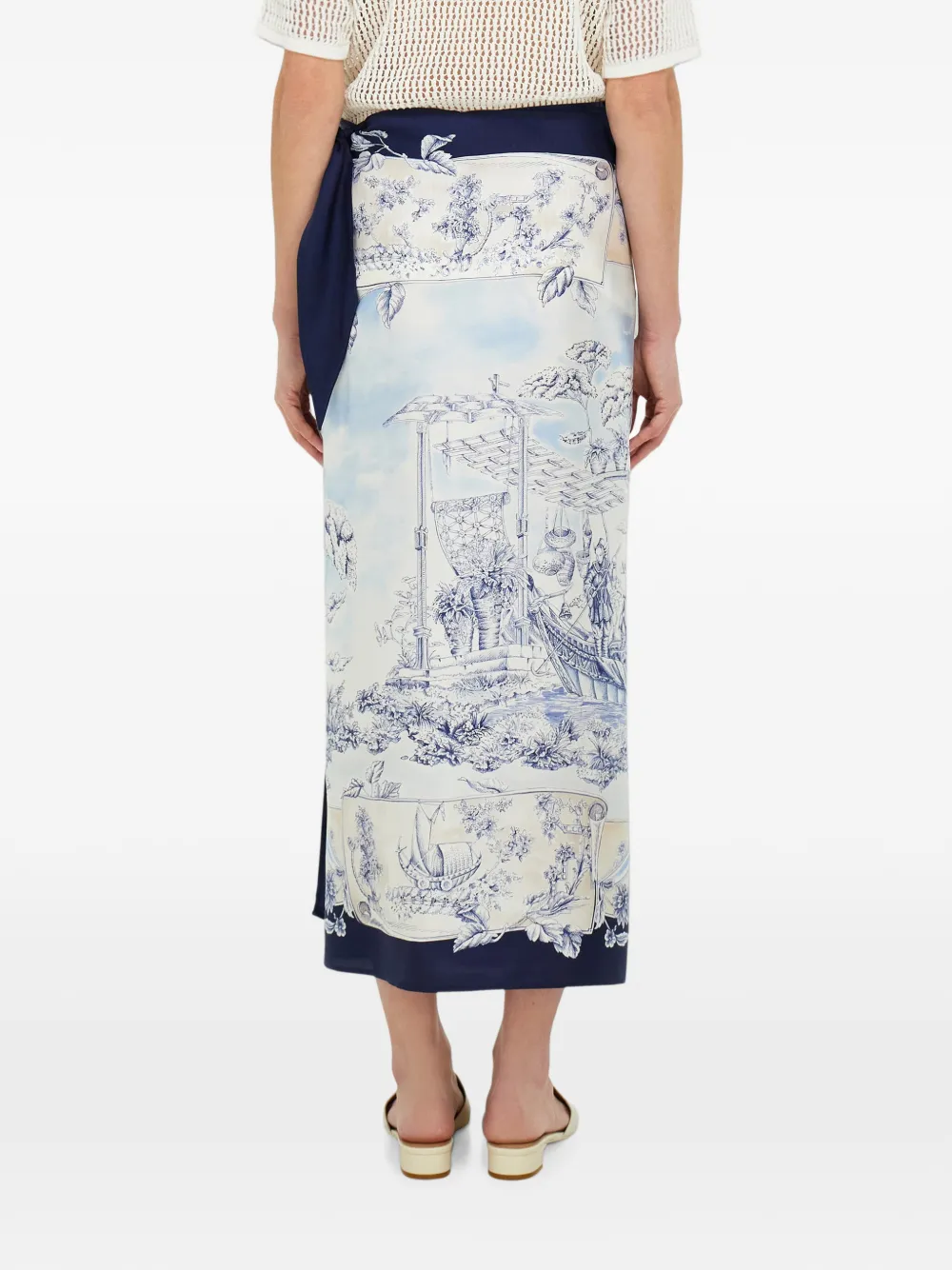 Ferragamo Zijden wikkelrok met Voyage-print Wit