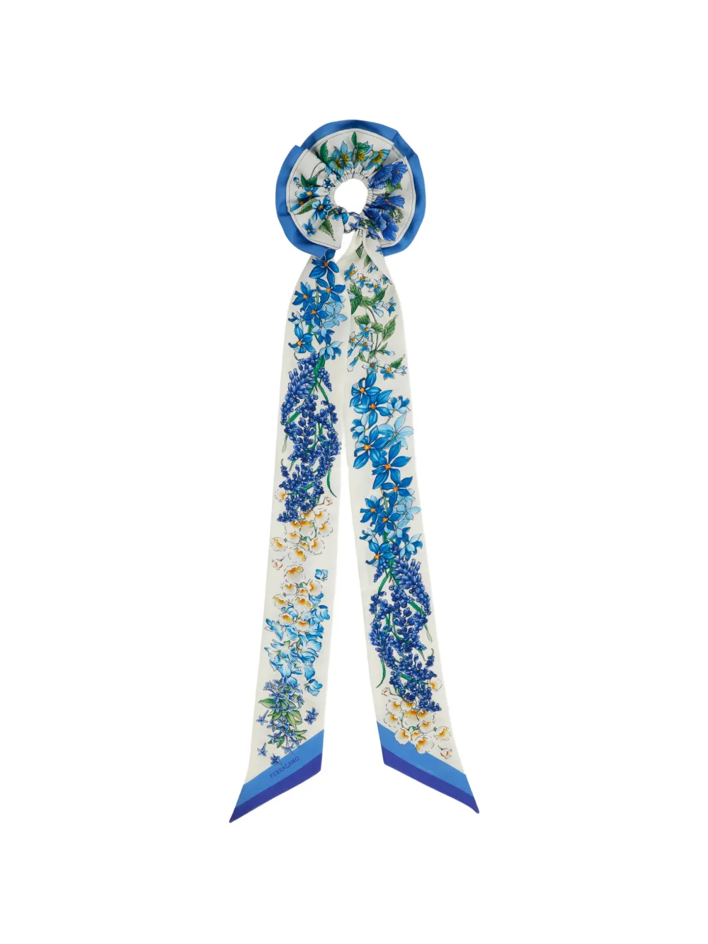 Ferragamo Spring print silk scrunchie with mini bandeau - Blue