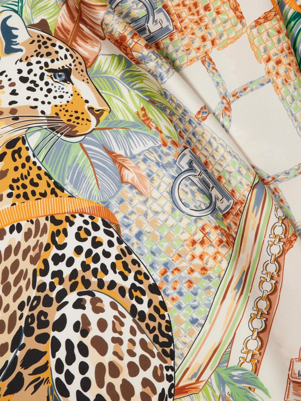  Ferragamo Fular Poised De Seda Con Estampado De Leopardo - Neutro 