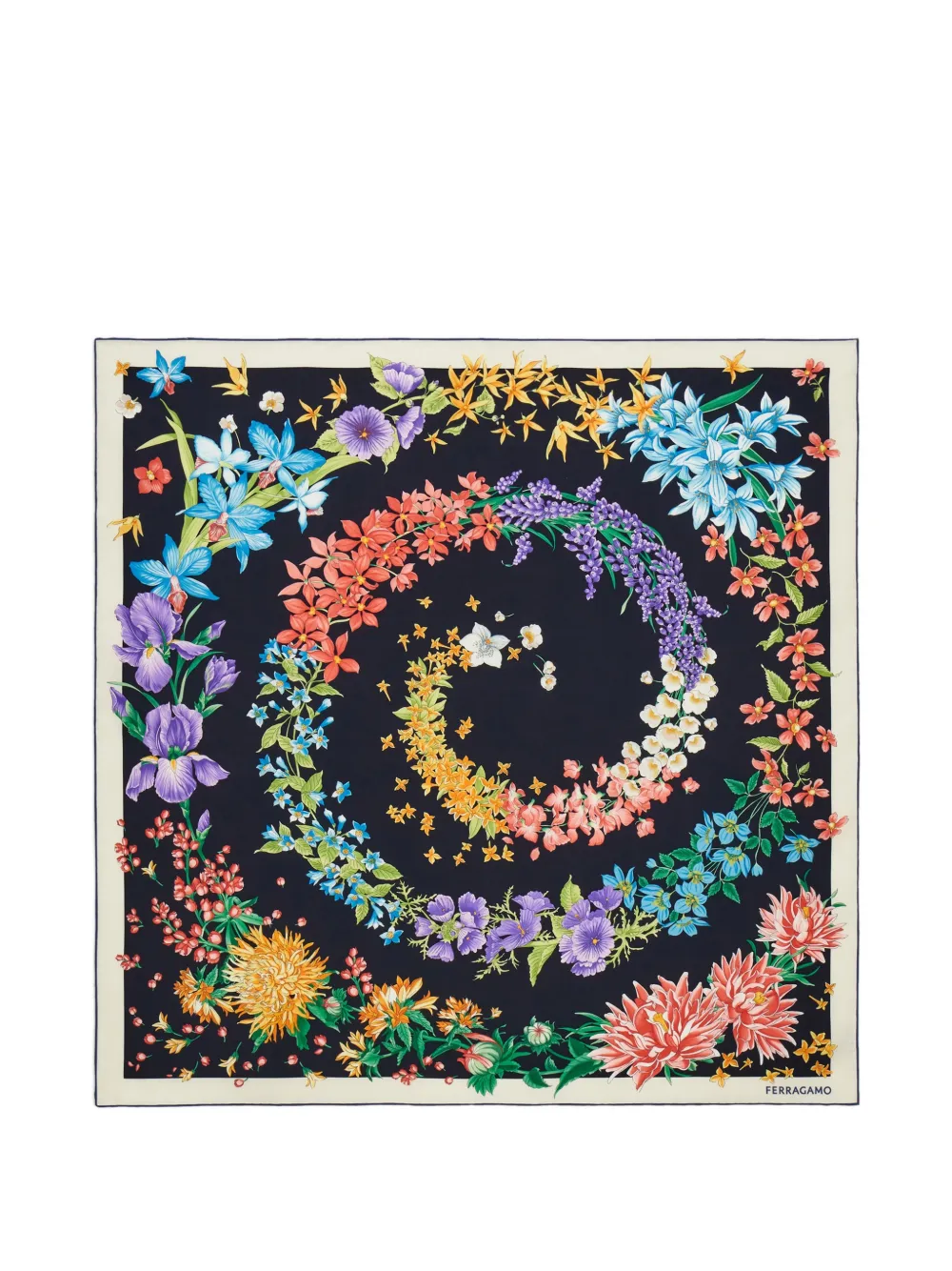 Ferragamo Spring-print silk scarf - Nero