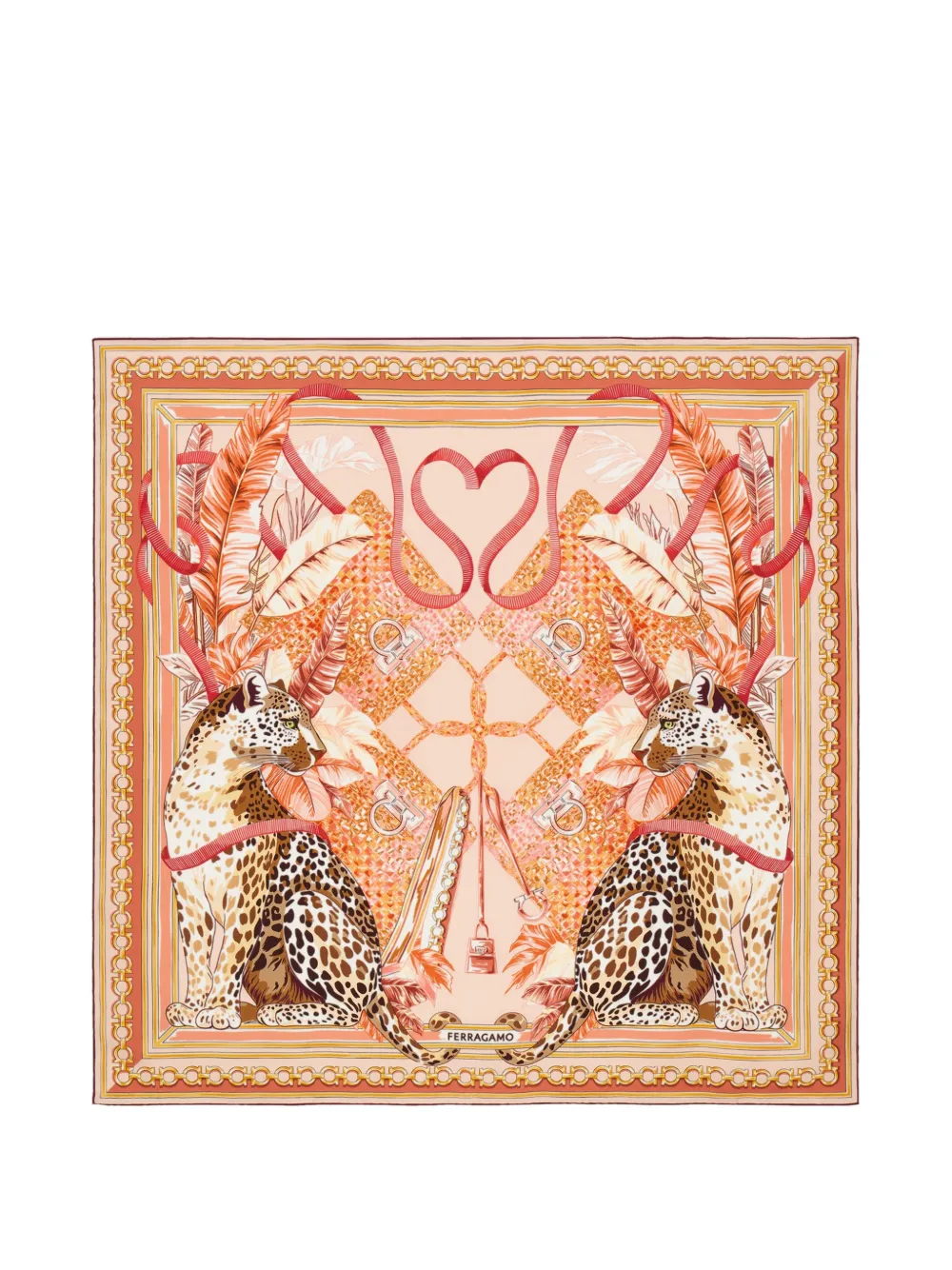Ferragamo Poised leopards print silk scarf - Pink