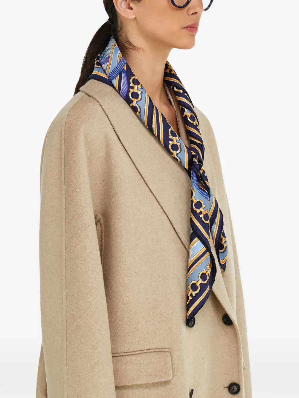  Ferragamo Fular Poised De Seda Con Estampado De Leopardo - Azul 