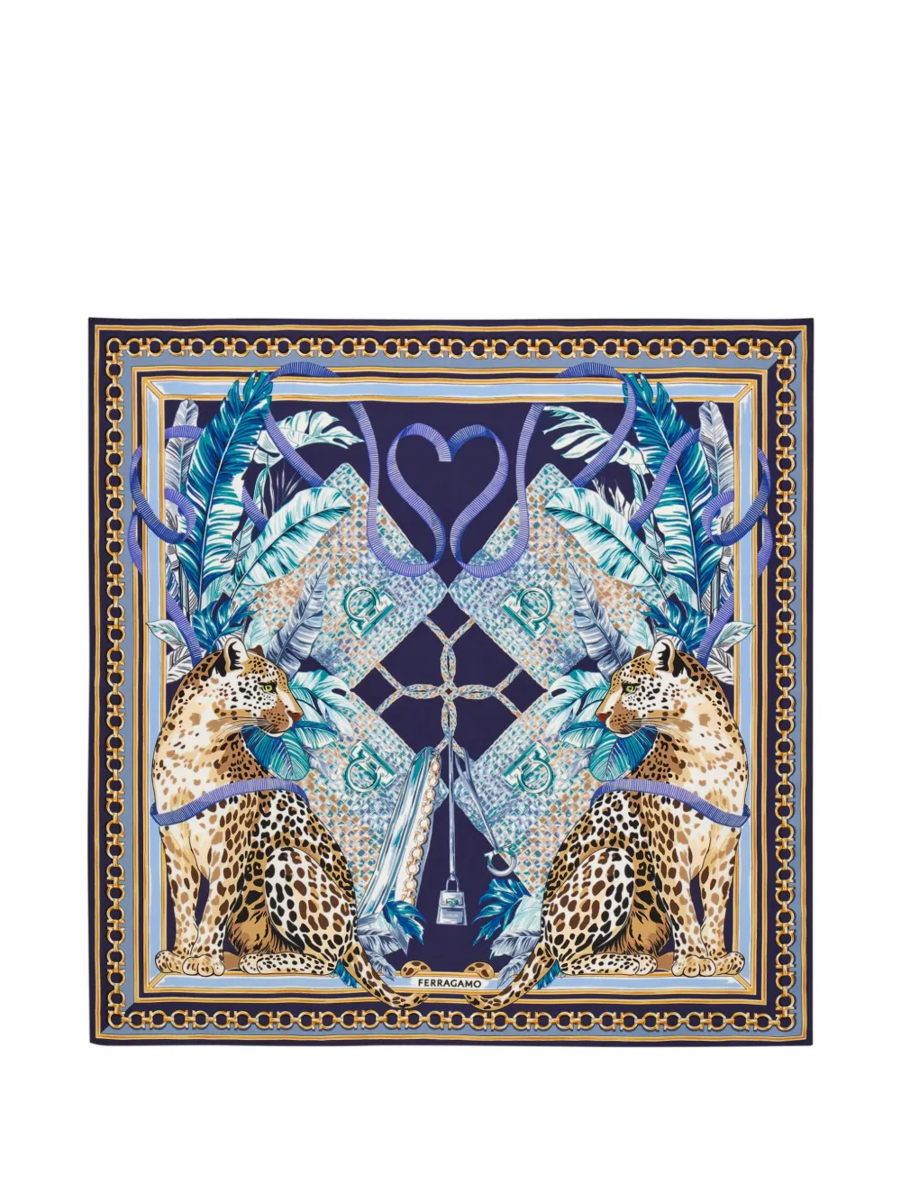 Ferragamo Poised leopards-print silk scarf - Blu