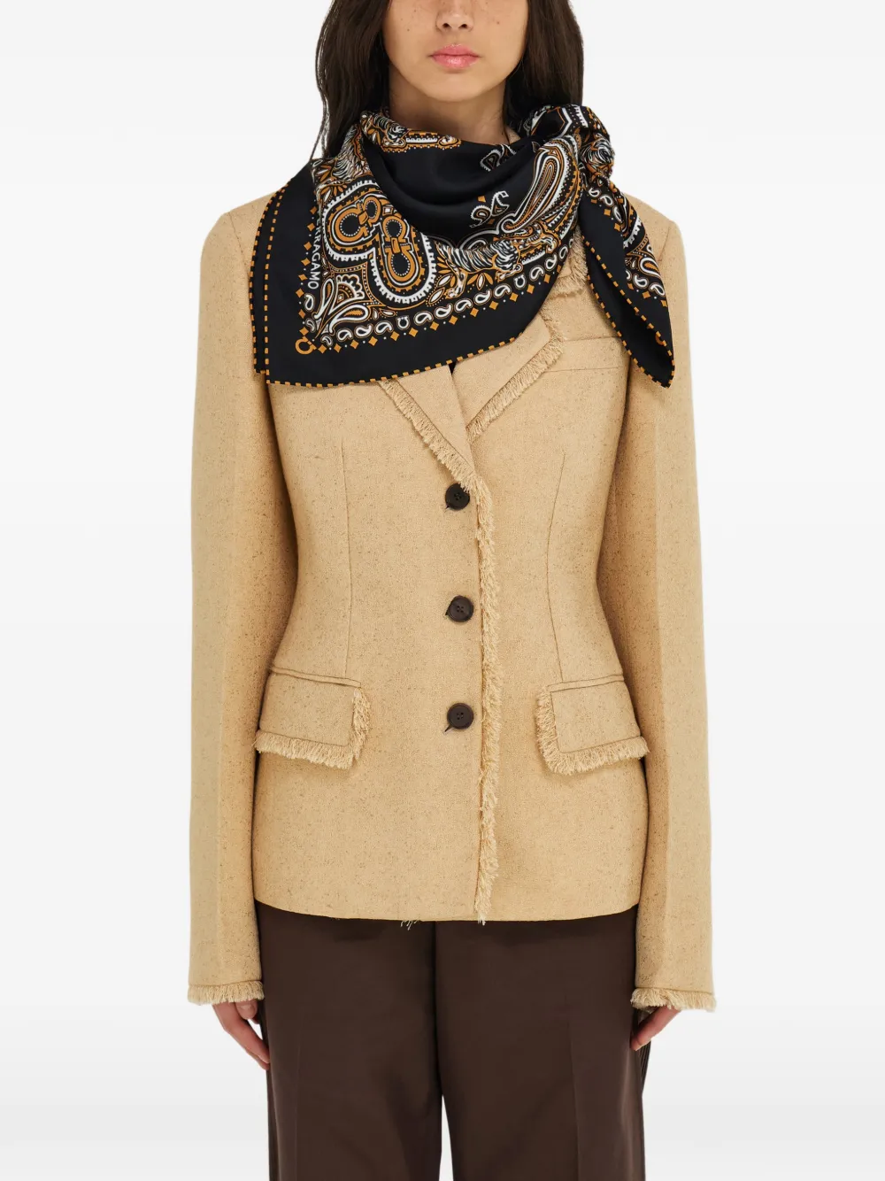 Ferragamo Zijden sjaal met Arabesque-print Zwart