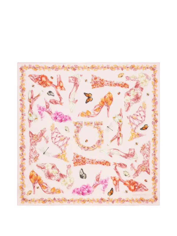 Ferragamo Eden Shoes-print Silk Scarf in Pink