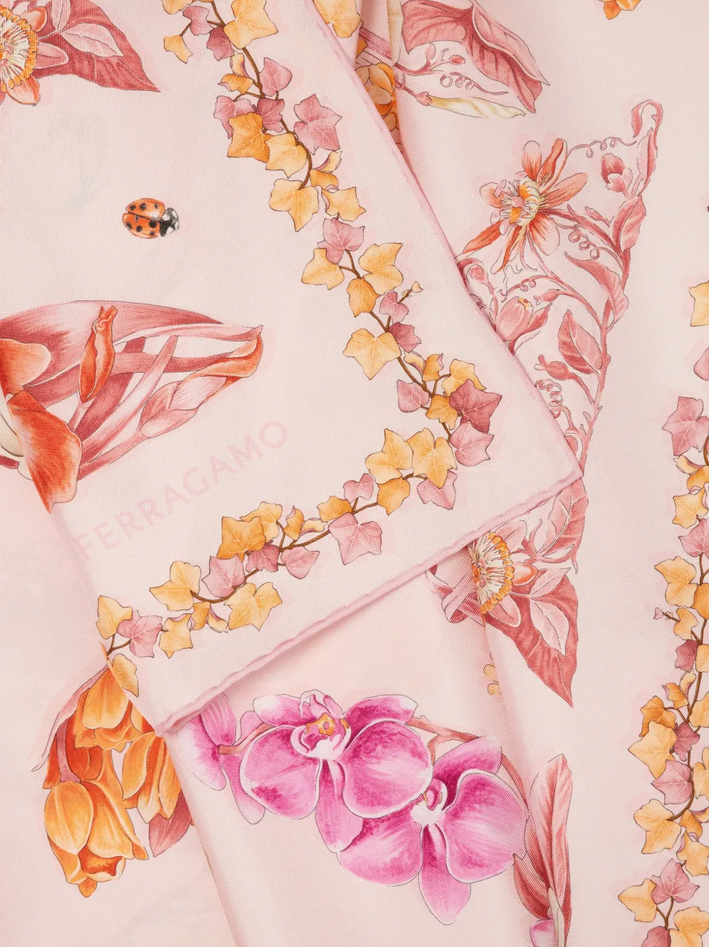 Ferragamo Eden Shoes-print Silk Scarf in Pink, view 2