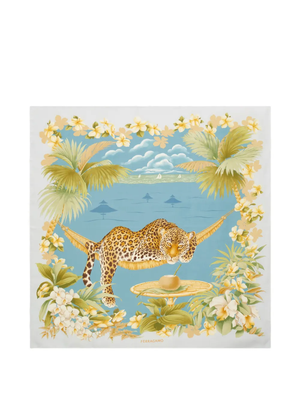 Ferragamo Jungle-print silk scarf - Blue