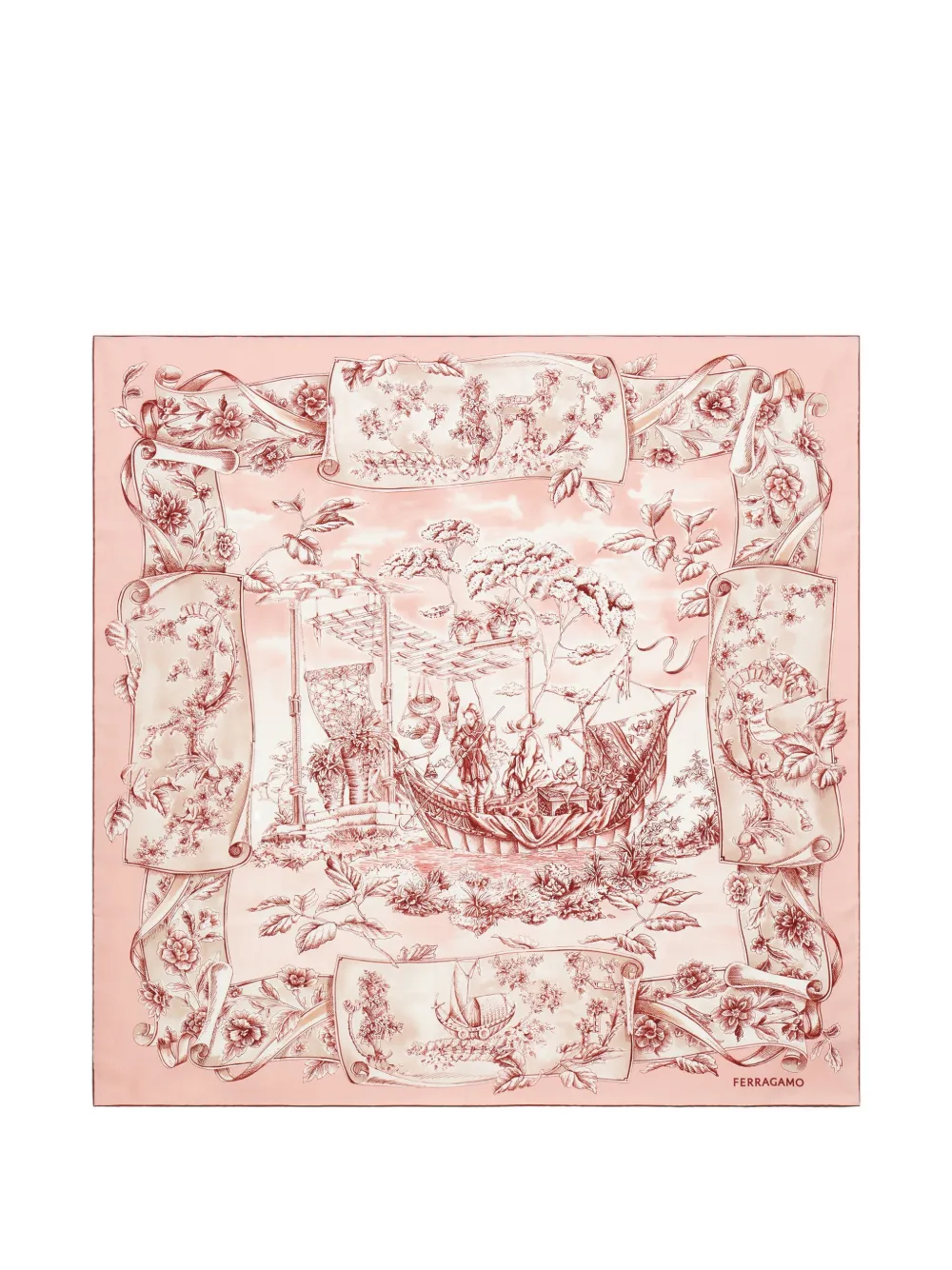 Ferragamo Foulard in seta con stampa grafica - Rosa