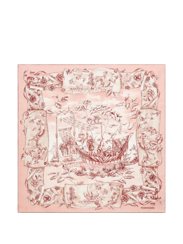 Ferragamo Graphic-print Silk Scarf in Pink