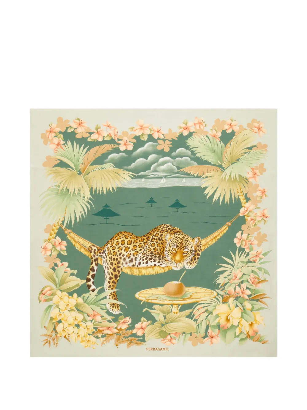 Ferragamo Jungle-print silk scarf - Grün