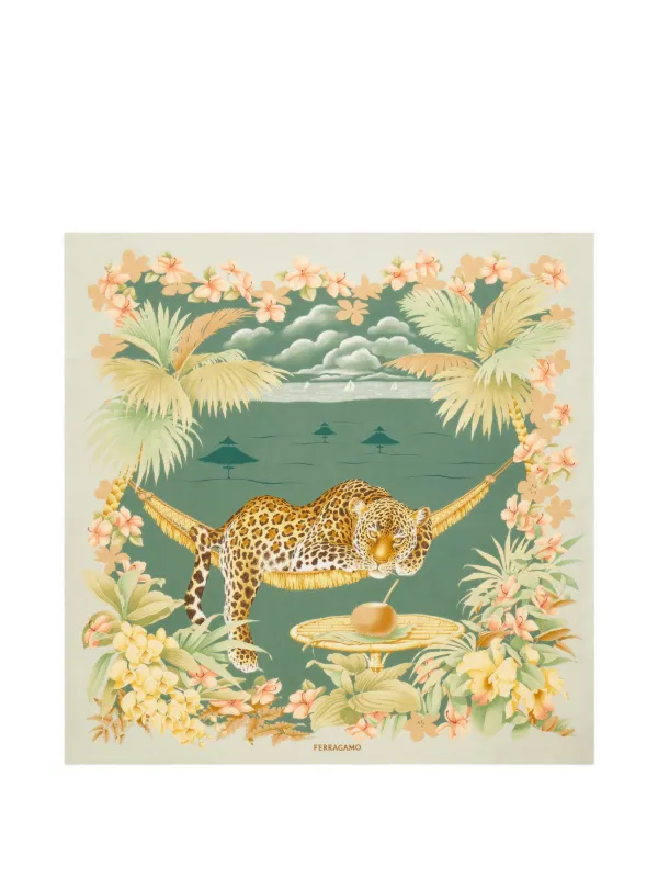 Ferragamo Leopard-motif Scarf in Green