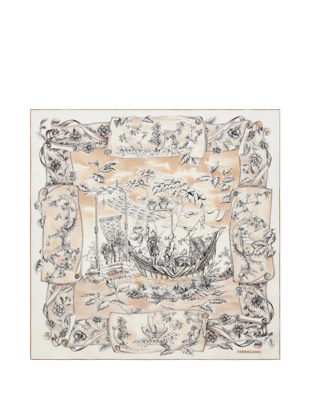 Ferragamo Voyage-print silk scarf - Nude