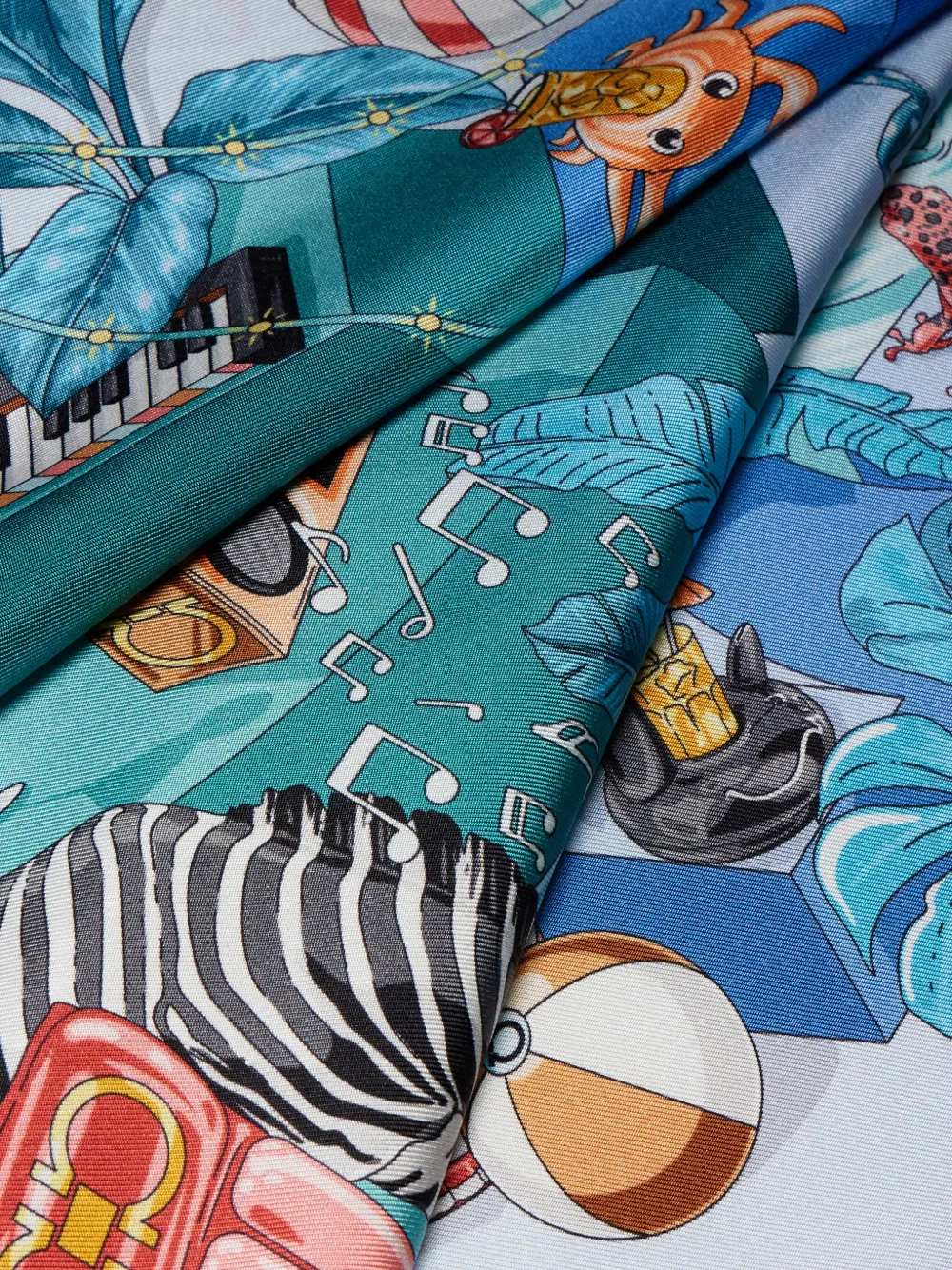 Ferragamo Zijden sjaal met Jungle Party-print Blauw