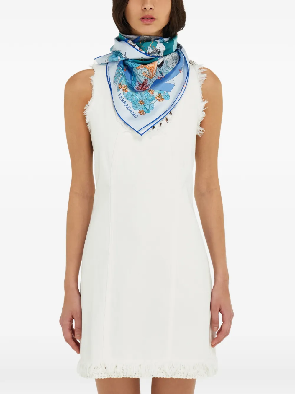 Ferragamo Zijden sjaal met Jungle Party-print Blauw