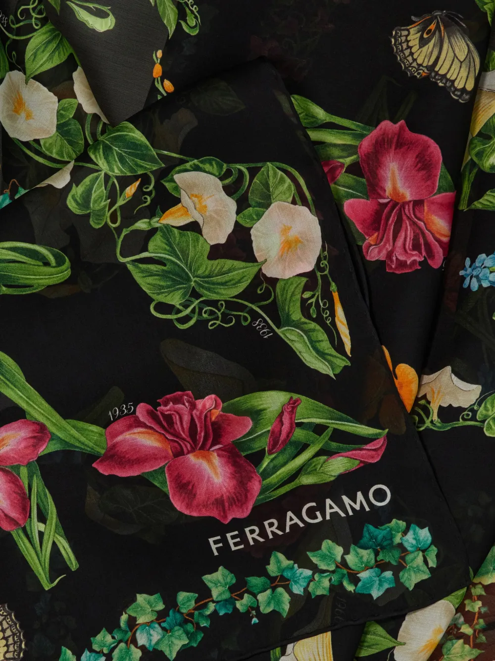 Ferragamo Eden zijden sjaal met schoenenprint Zwart