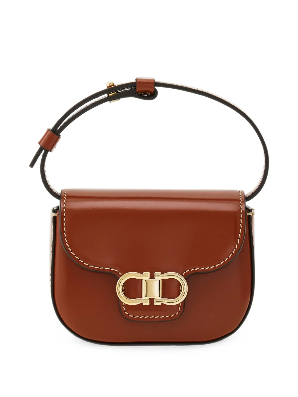 Ferragamo double Gancini North-South crossbody bag (XS) - Marrone