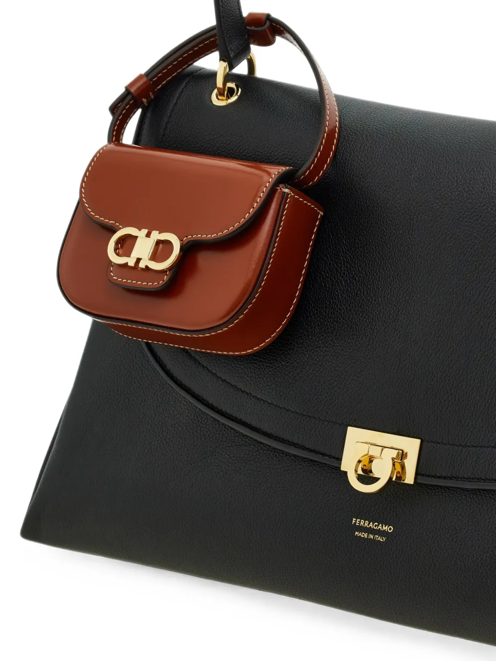 Ferragamo Double Gancini North-South crossbodytas Bruin