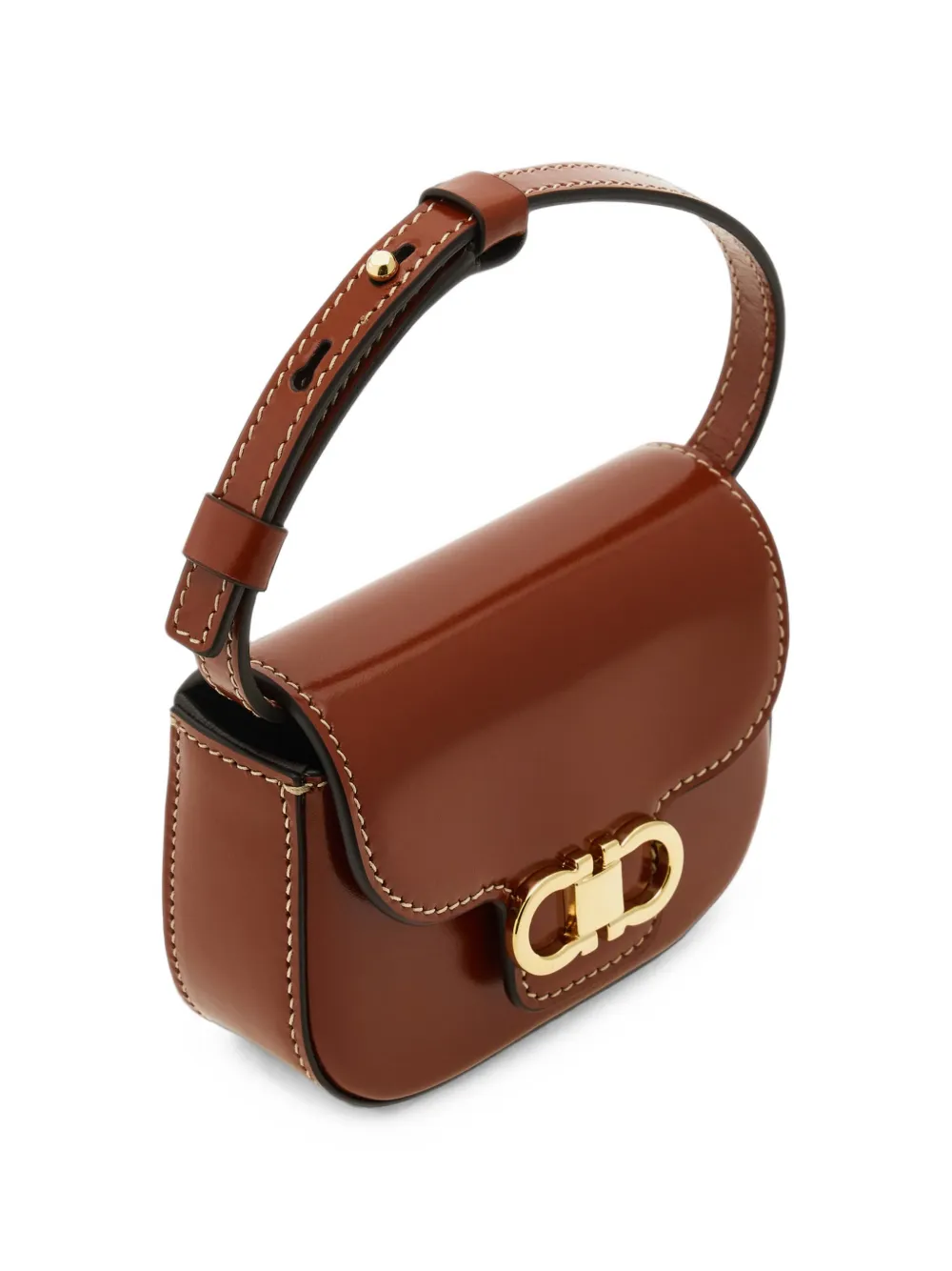 Ferragamo Double Gancini North-South crossbodytas Bruin