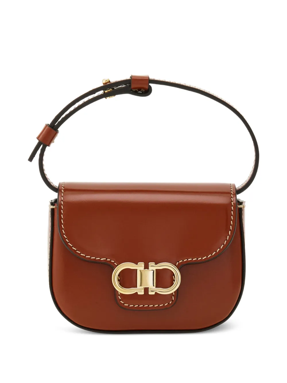 Ferragamo double Gancini North-South crossbody bag (XS) - Marrone