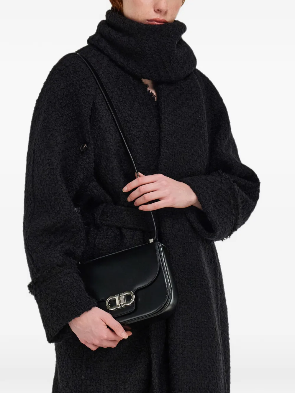 Ferragamo Double Gancini North-south Crossbody Bag (XS) in Black, view 2