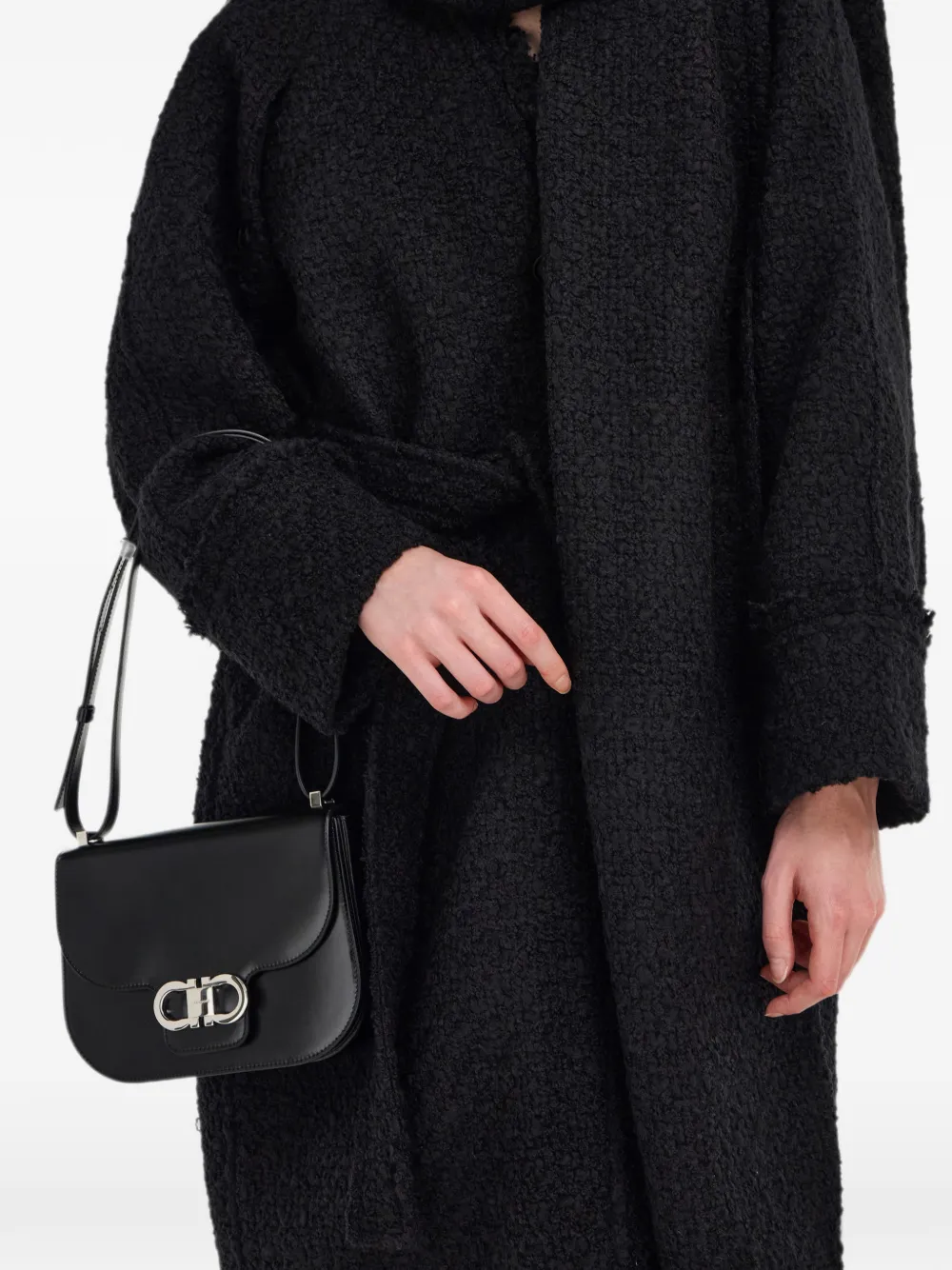 Ferragamo Double Gancini North-south Crossbody Bag (XS) in Black, view 3
