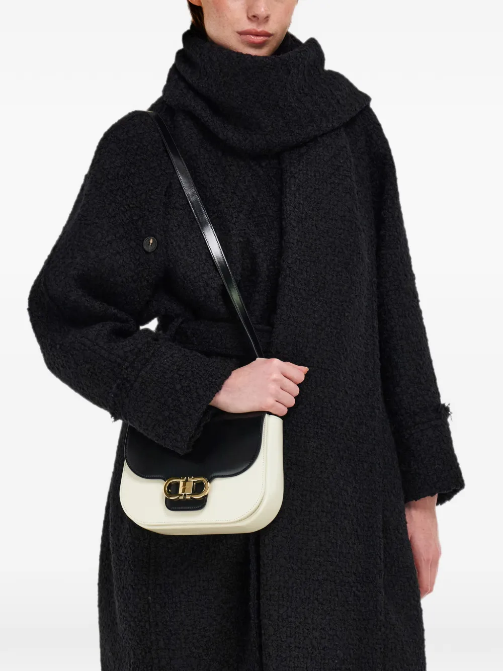 Ferragamo Double Gancini North-South crossbodytas (XS) Zwart