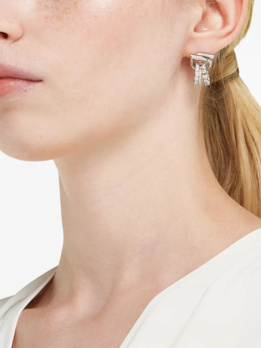 Ferragamo Gancini earrings with crystal ring pendant detail - Argento
