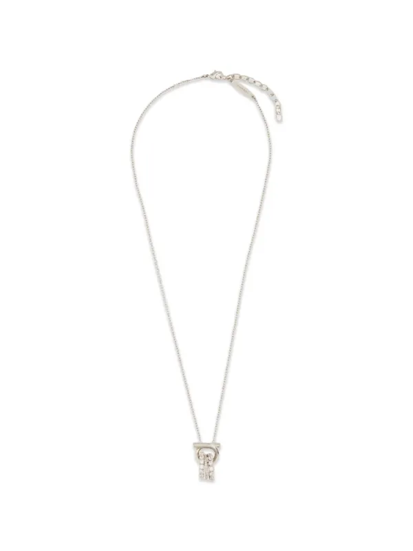 Ferragamo Gancini Pendant Necklace with Crystal Rings in Silver
