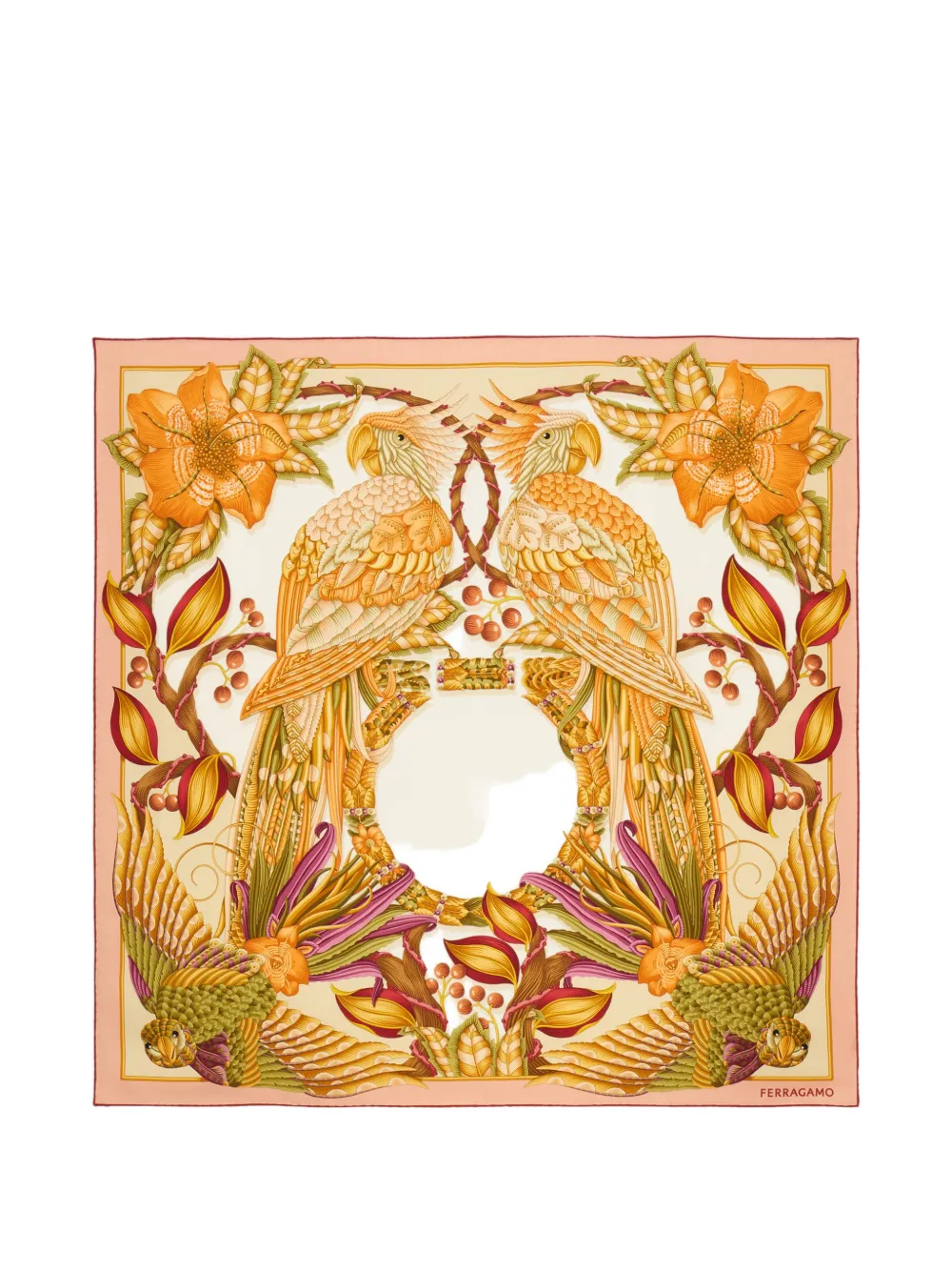 Ferragamo Parrots-print silk scarf - Neutrals