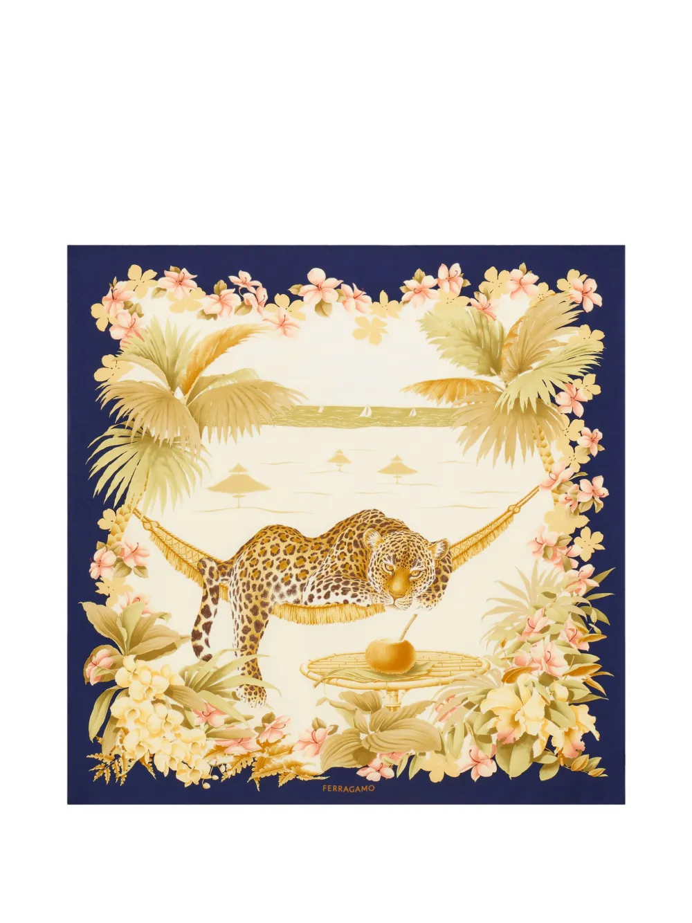Ferragamo Jungle-print silk scarf - Blu