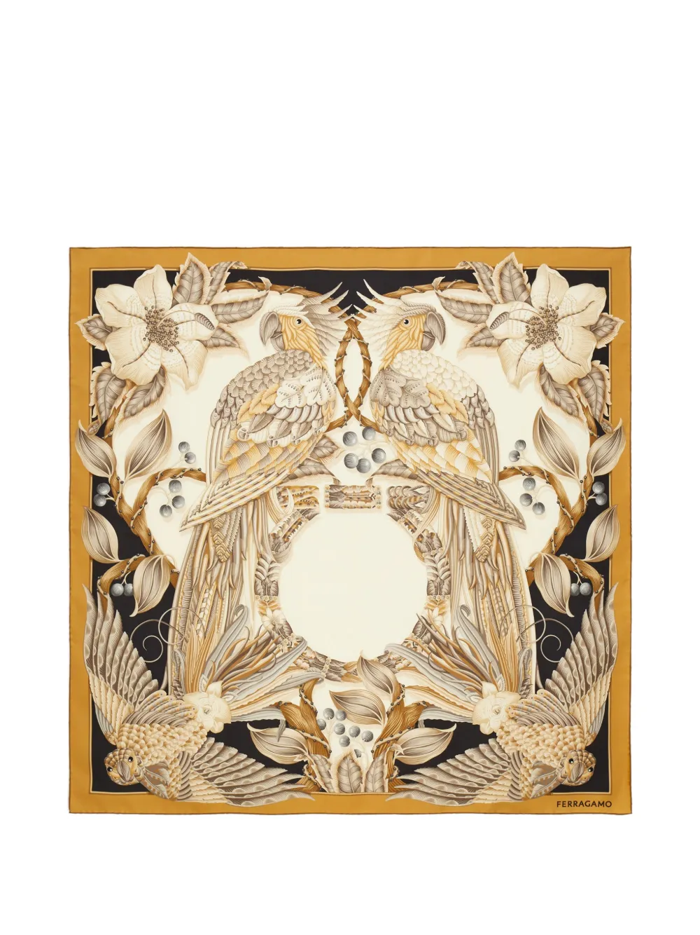 Ferragamo Parrots-print silk foulard - Toni neutri